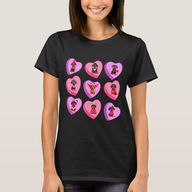 Dachshund Hearts Candy Valentines Weiner Dog Pet L T Shirt (Framsida)
