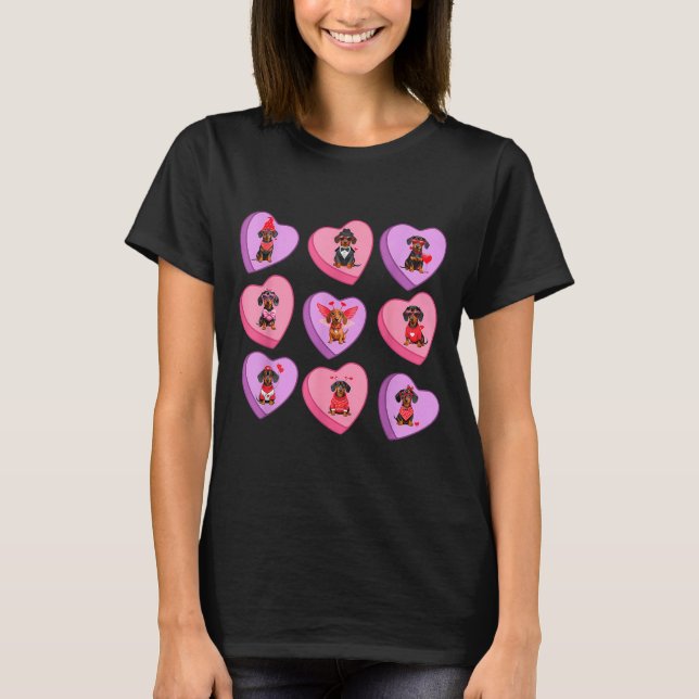 Dachshund Hearts Candy Valentines Weiner Dog Pet L T Shirt (Framsida)