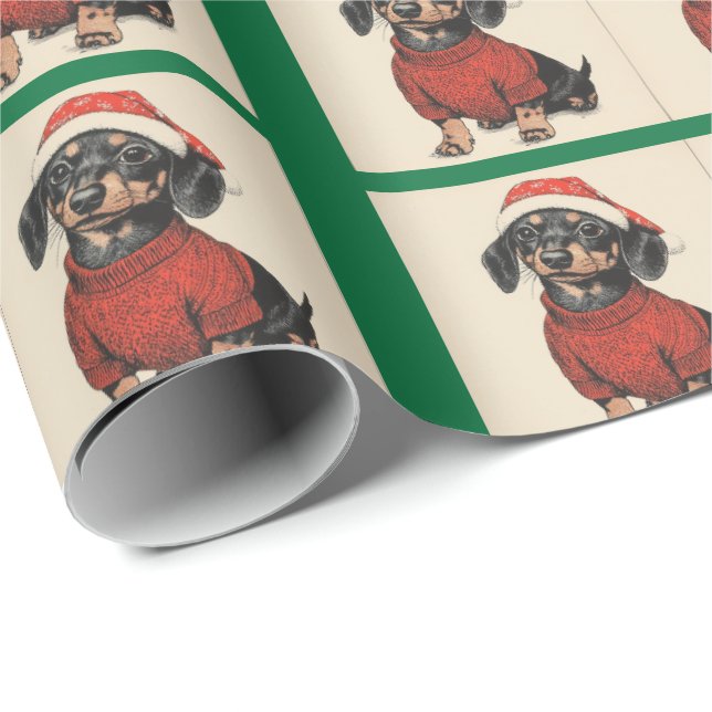 Dachshund Helgdag Gift Wrap, Vintage God jul. Presentpapper (Rullad Hörn)