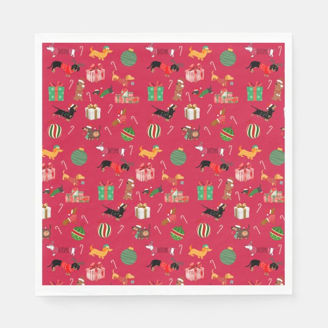 Dachshund Helgdag Papper Napkins Pappersservett (Framsidan)