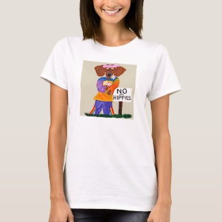 Dachshund Hippie vid Nej-hippies-skylt T Shirt
