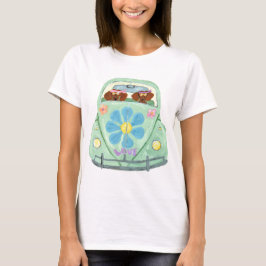 Dachshund-hippier i sin blommiga kärleksbil t-shirt