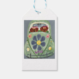 Dachshund Hippies I Deras Blomsterkärleksbil Presentetikett