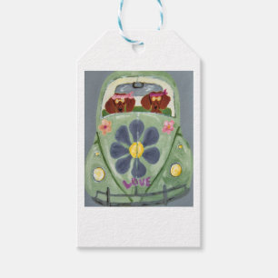 Dachshund Hippies I Deras Blomsterkärleksbil Presentetikett