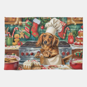 Dachshund Holiday Baking: Festiv jul Kökshandduk