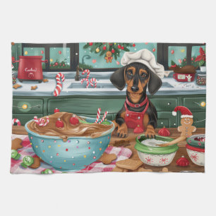 Dachshund Holiday Baking: Festiv julbakning Kökshandduk