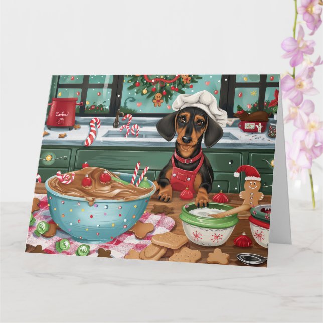 Dachshund Holiday Baking: Festiv julbakning  Kort (Orkide)