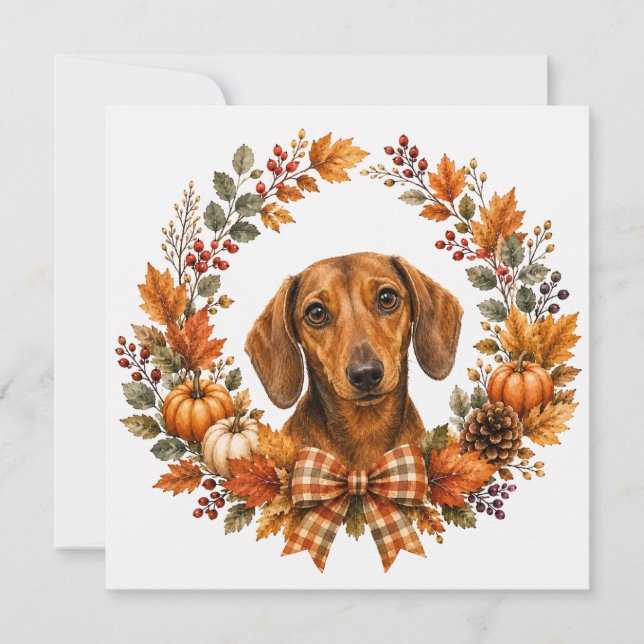 Dachshund höstkrans anteckningskort (Framsida)