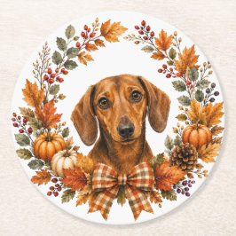 Dachshund Höstkrans Coaster Underlägg Papper Rund