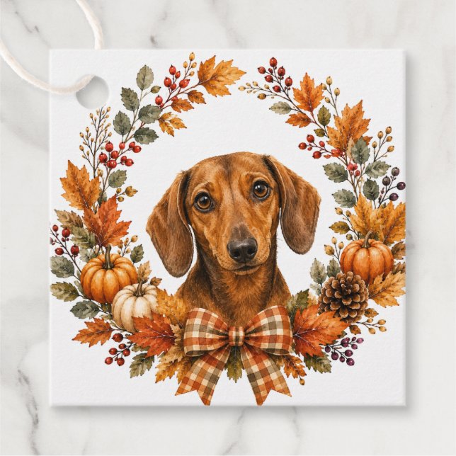 Dachshund Höstkrans Gåvor Etiketter (Framsida)