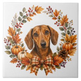 Dachshund höstkrans kakelplatta