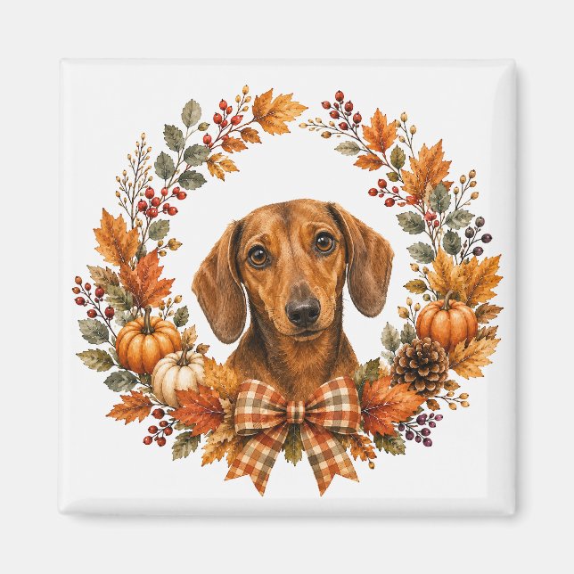 Dachshund Höstkrans Magnet (Framsidan)