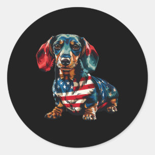 Dachshund Hund 4:e Juli Amerikansk Flagga Gåvor Fö Runt Klistermärke