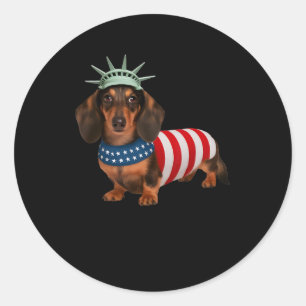 Dachshund Hund 4:e Juli Amerikansk Flagga Presente Runt Klistermärke