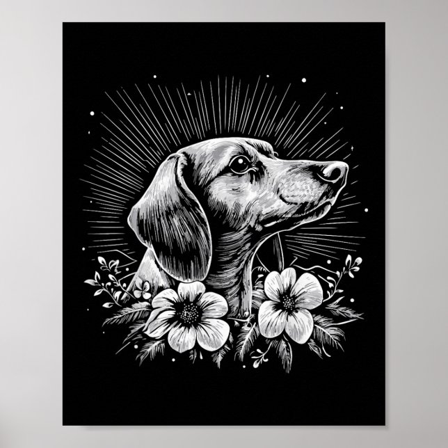 Dachshund Hund älskare Retro Stil Tattoo Poster (Framsidan)
