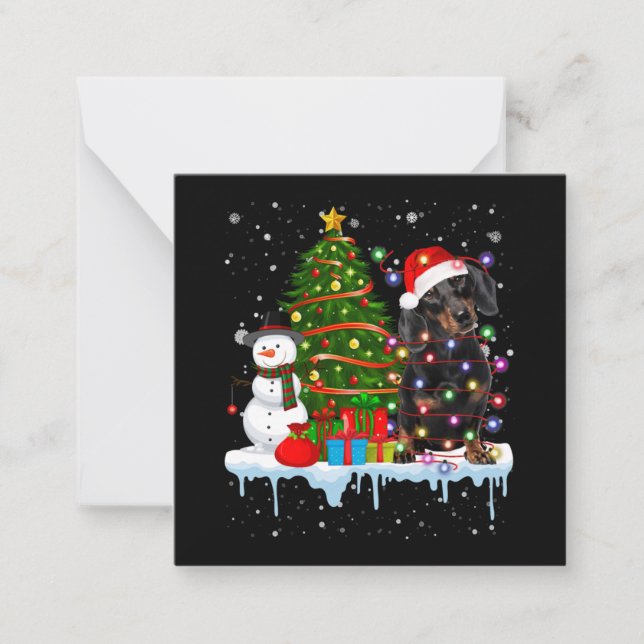 Dachshund Hund älskare Santa Ljus Hat i Snö Anteckningskort (Framsida)
