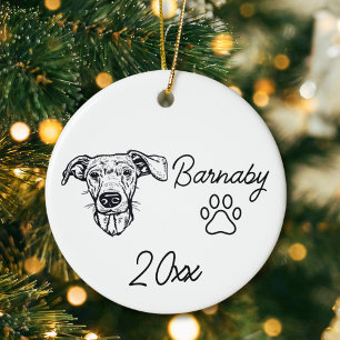 Dachshund Hund Anpassat Namn & År Linje Konst Julgransprydnad Keramik
