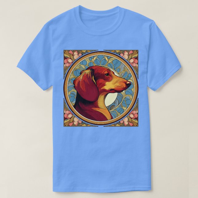 Dachshund Hund Art nouveau Stil T Shirt (Design framsida)