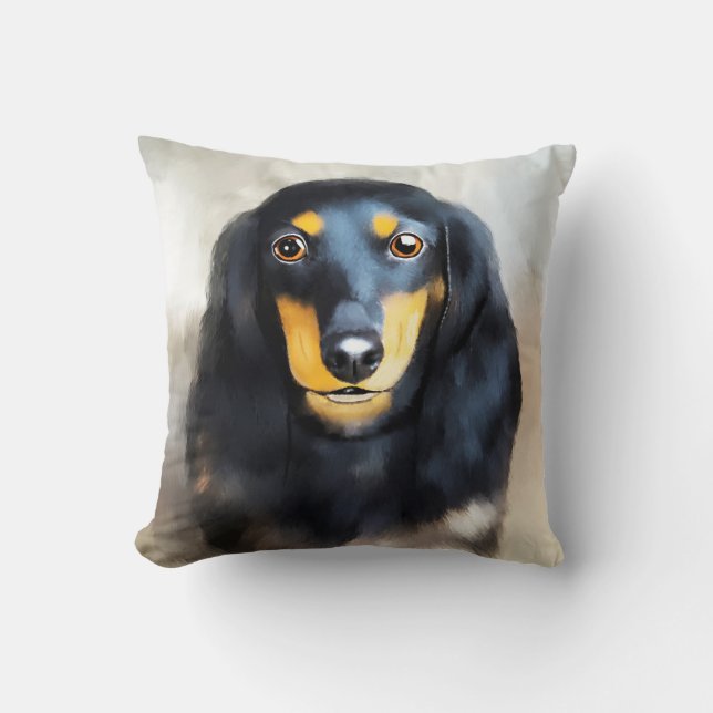 Dachshund Hund Art Porträtt Kudde (Framsida)