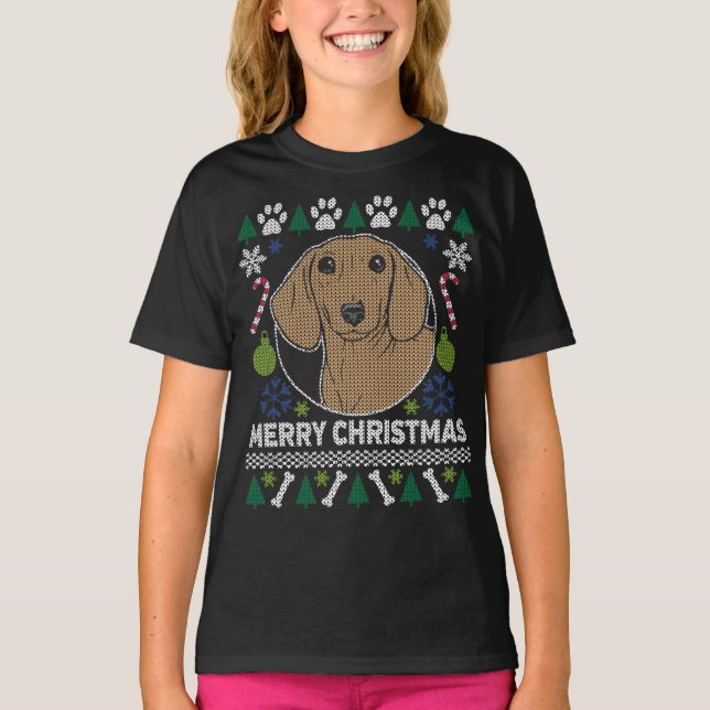 Dachshund Hund aveln Ugly jul Sweater Tee Shirt (Framsida)