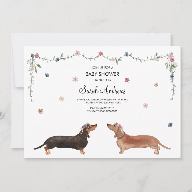 Dachshund Hund Baby Shower Card Inbjudningar (Framsida)