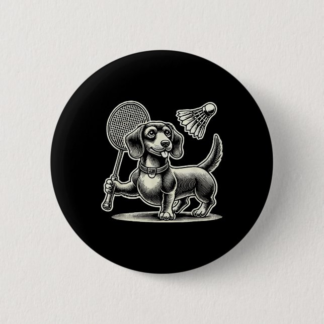 Dachshund Hund Badminton Player Shuttle Manar Wome Knapp (Framsida)