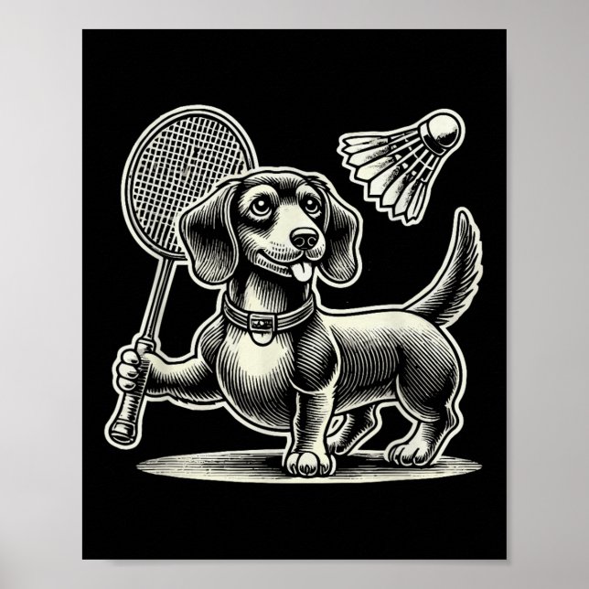 Dachshund Hund Badminton Player Shuttle Manar Wome Poster (Framsidan)