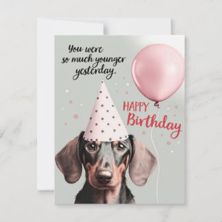 Dachshund Hund Birthday Card med Party Hat Julkort