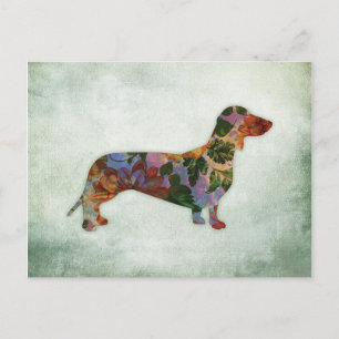 Dachshund Hund Blommigt på Grönt Vykort