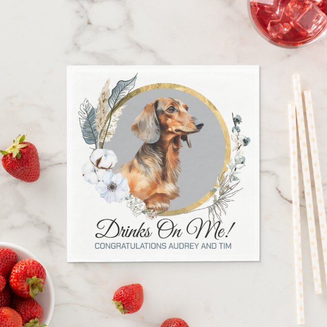 Dachshund Hund Bröllops Servetter Med Foto (Insitu)