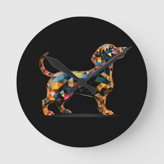 Dachshund Hund Clock, Neon Black Rund Klocka