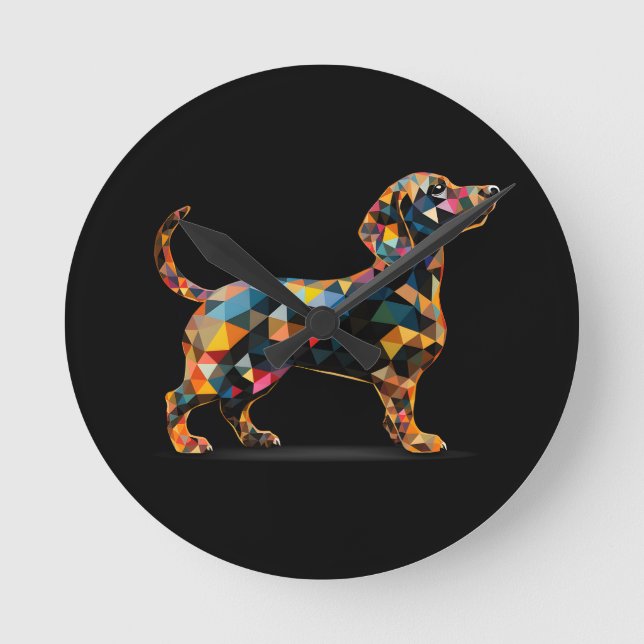 Dachshund Hund Clock, Neon Black Rund Klocka (Framsida)