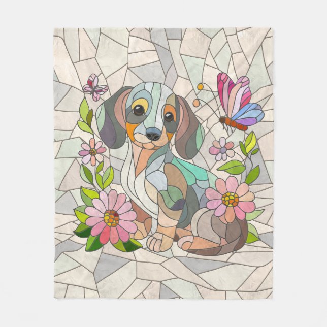 Dachshund-hund - Doxifärgad mosaik Fleecefilt (Framsidan)