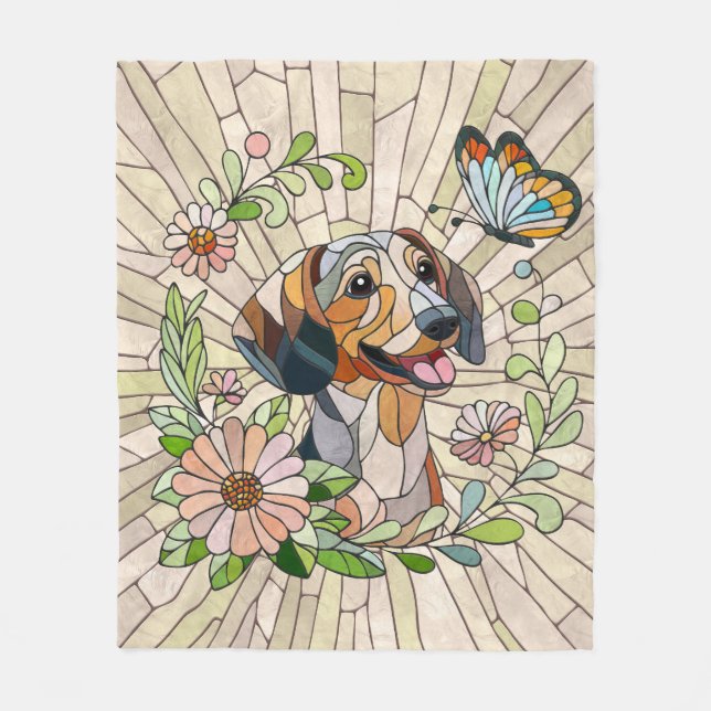 Dachshund-hund - Doxifärgad mosaik Fleecefilt (Framsidan)
