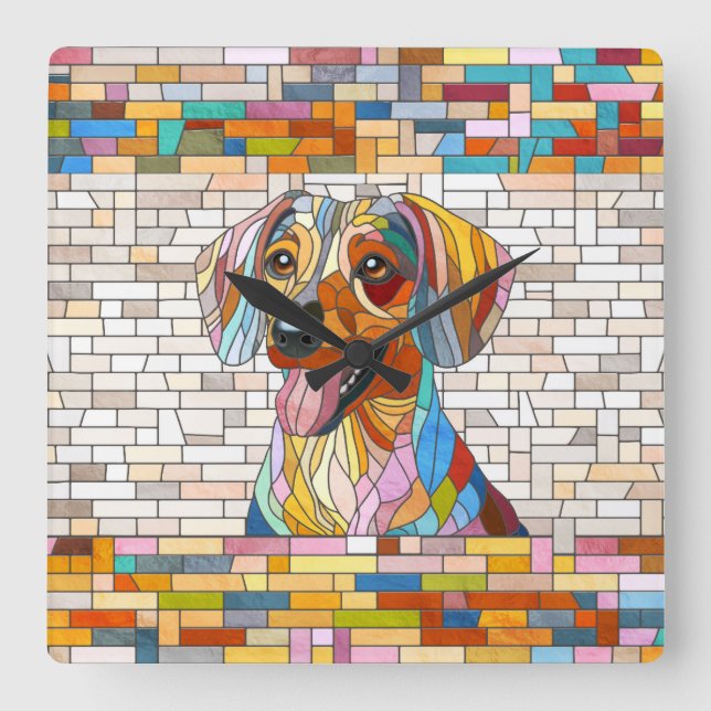 Dachshund-hund - Doxifärgad mosaik Fyrkantig Klocka (Framsida)