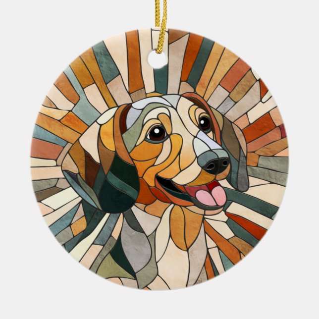 Dachshund-hund - Doxifärgad mosaik Julgransprydnad Keramik (Framsidan)