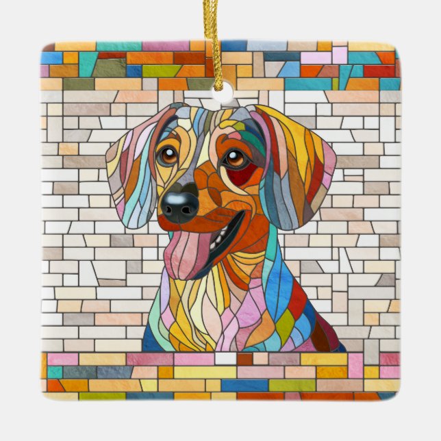 Dachshund-hund - Doxifärgad mosaik Julgransprydnad Keramik (Framsida)