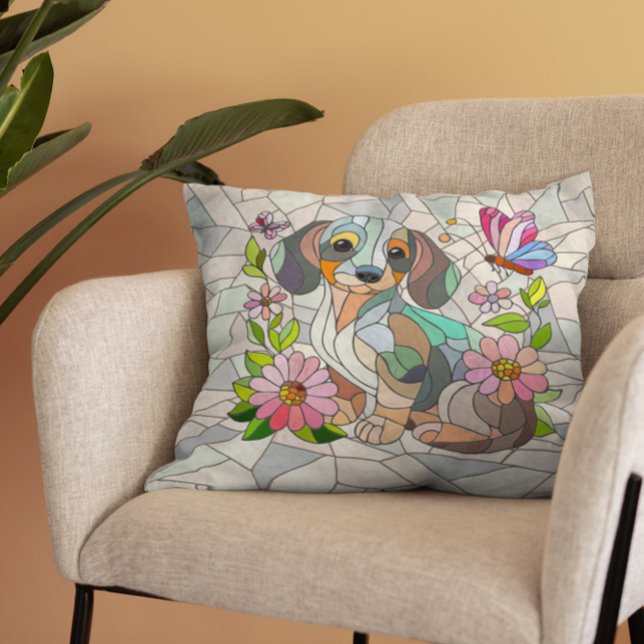 Dachshund-hund - Doxifärgad mosaik Kudde (Skapare uppladdad)