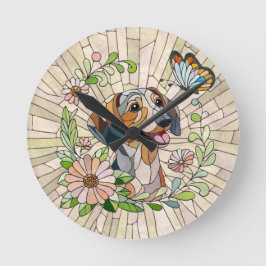 Dachshund-hund - Doxifärgad mosaik Rund Klocka