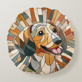 Dachshund-hund - Doxifärgad mosaik Rund Kudde