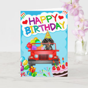 Dachshund Hund Driving with Balloons Birthday Kort