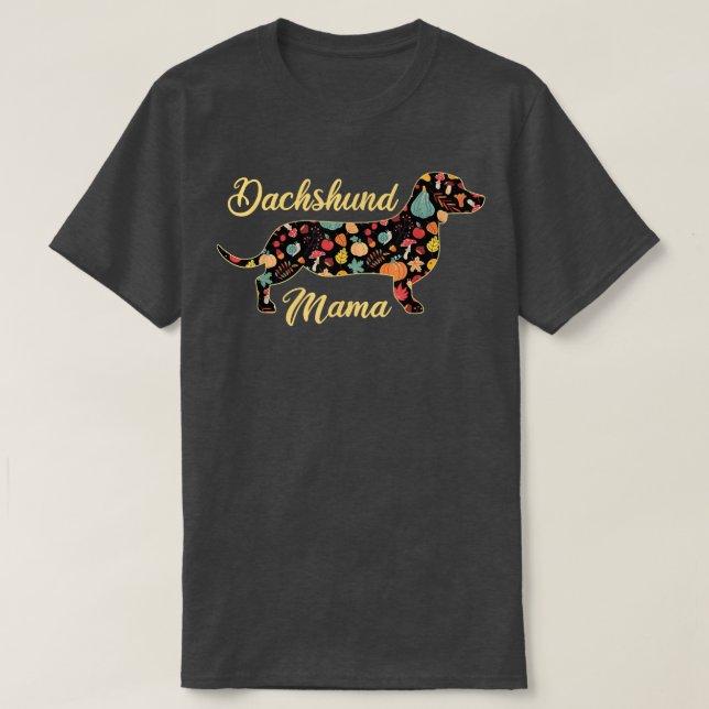 Dachshund Hund Fall Mönster Pumpkin Höst löv D T Shirt (Design framsida)