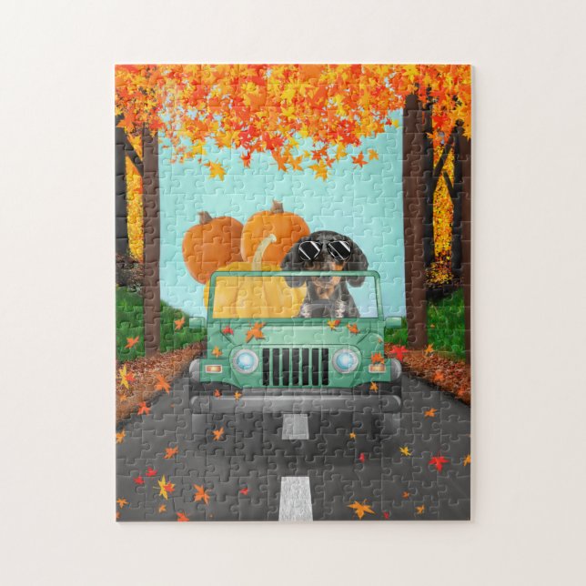 Dachshund Hund Fall Pumpkin Pussel (Vertikal)