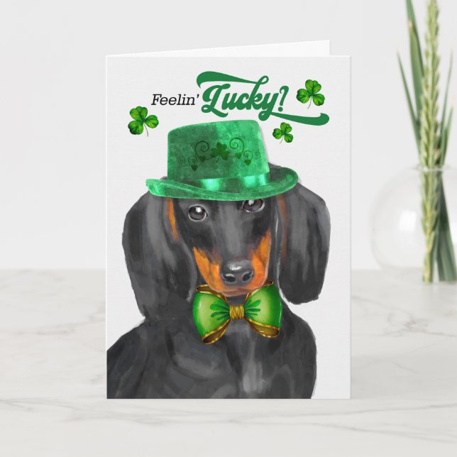 Dachshund Hund Feelin' Lucky St patrick's day Helgkort (Framsida)