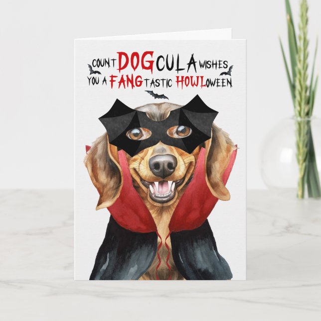 Dachshund Hund Funny Count DOGcula Halloween Helgkort (Framsida)