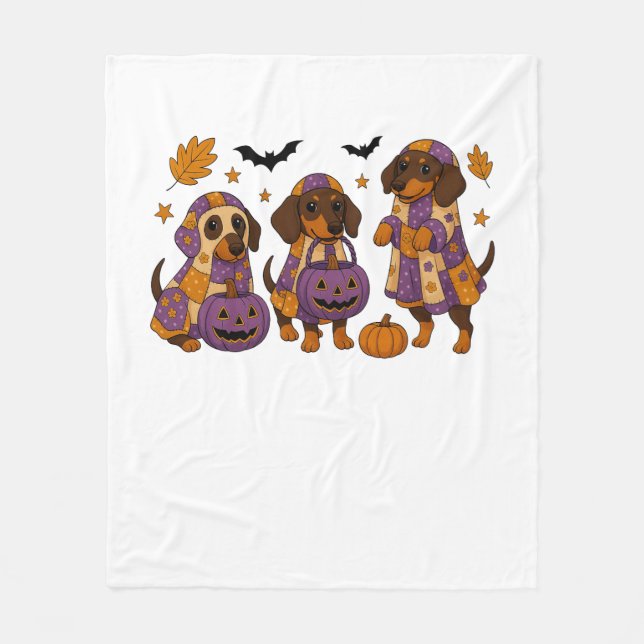 Dachshund Hund Ghost Halloween Fleecefilt (Framsidan)