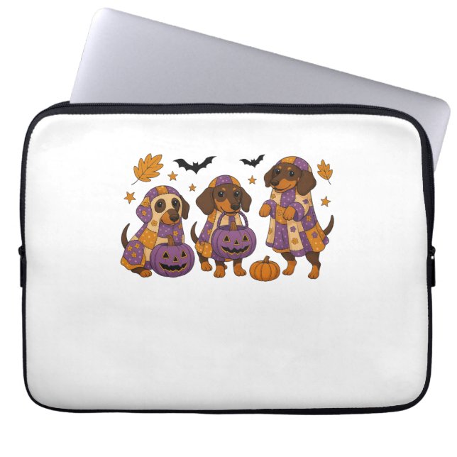 Dachshund Hund Ghost Halloween Laptop Fodral (Framsidan)