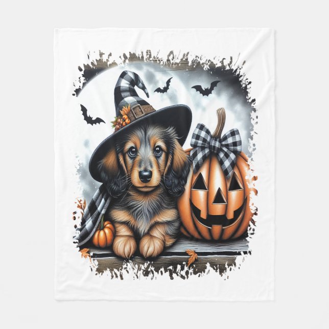Dachshund Hund Halloween Fleecefilt (Framsidan)