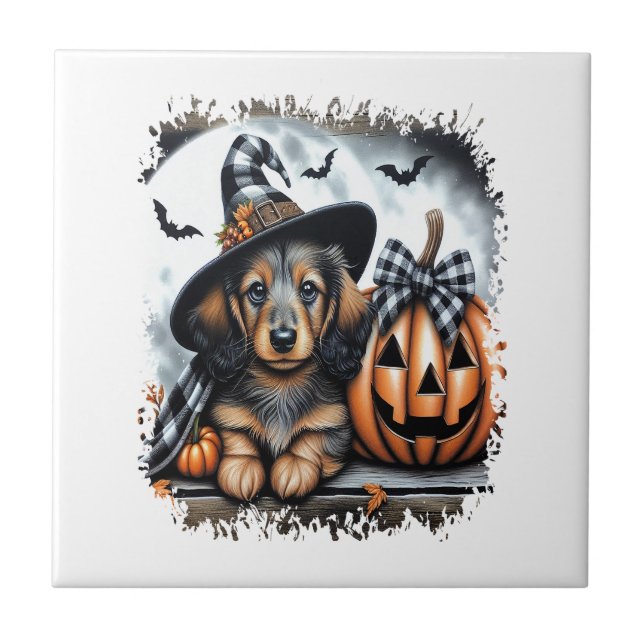 Dachshund Hund Halloween Kakelplatta (Framsidan)