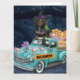 Dachshund Hund Halloween Lastbil Skräcknatt Kort